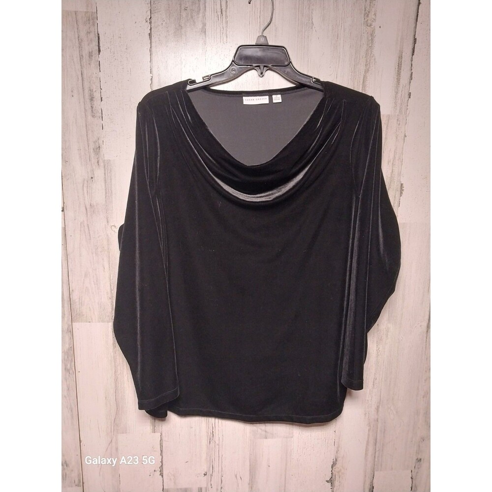 Susan Graver Women's Long Sleeve Black Velvet Cowl Neck Shirt Sz 1X
